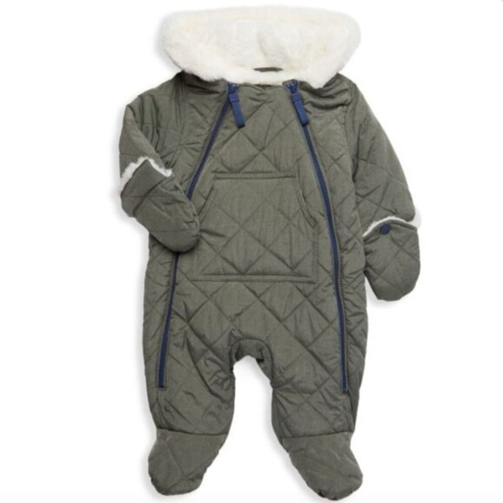 New - Urban Republic Olive Baby Faux Fur Lined Quilted Snowsuit